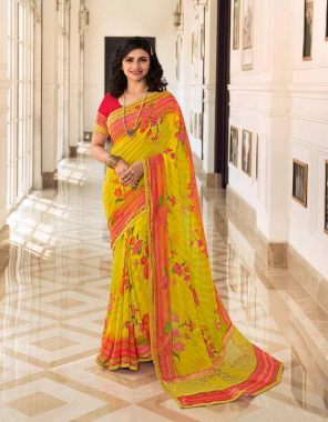 yellow georgette fabric printed work casual 