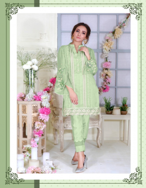 parrot green top - fox geeorgette with inner - santoon | bottom - jam satin ( 100 % cotton) fabric embroidery work casual 