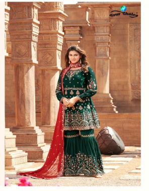 dark green blooming georgette fabric embroidery work casual 