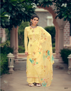 yellow top - pure georgette embroidery | bottom - pure santoon | dupatta - pure chiffon embroidered digital printed fabric embroidery + digital printed work casual 