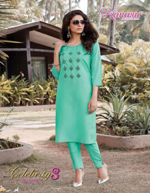 light green kurti - daible silk | bottom - daible silk with pocket  fabric embroidery work casual 