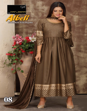 brown top - rayon long gown sequance work frock style | dupatta - gold butti  fabric sequance work work casual 