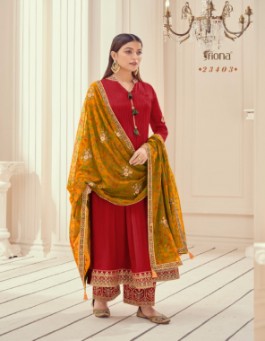 red top - chinon full flair with pletting border & sleeves embroidery work | bottom - dull santoon with heavy embroidery | dupatta - chinon with heavy jaal and sequance work fabric embroidery work casual 