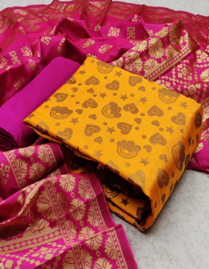 yellow top - banarasi silk ( 2 m ) | bottom - heavy silk ( 2 m) | dupatta - jacquard weaving ( 2.30 m) fabric jacquard+ weaving work casual 
