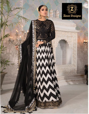 black top - velvet border for sleeves and top daaman provided heavily embroidery | santoon - inner and bottom - heavy chiffon pearl work and embroidered | dupatta - velvet borders on four sides of the dupatta  fabric embroidery work casual 