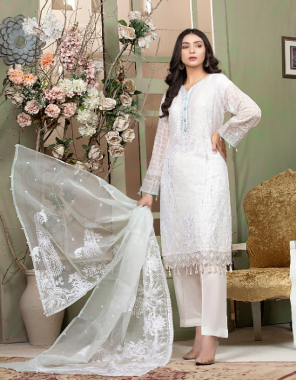 white top - georgette with heavy embroidery | bottom inner - dull shantun | dupatta - net with heavy embroidery with border n latkan [ pakistani copy ] fabric emboirdery  work casual 
