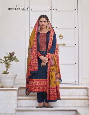 navy blue top - pure jam satin digital print heavy neck embroidery | bottom - pure lawn dyed ( 2.80 m approx ) | duppatta - pure lawn digital print box pallu digital print  fabric digital print work festive 