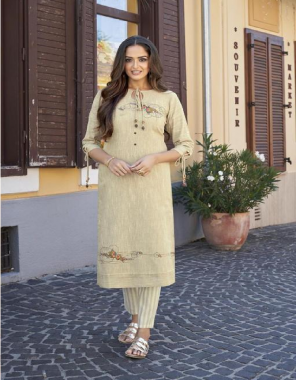 cream top/plazzo - premium cotton with self weaved ( 100 % cotton ) fabric self embroidery work casual 