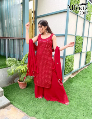 red georgette | salwar length - 45 inch | bottom length - 42 inch | dupatta length - 2.25 m | sleeves - half sleevs inside  fabric embroidery work casual 