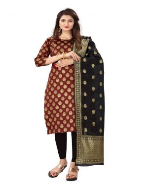 maroon top - banarasi jacquard with cotton inner | length - 46 | dupatta - banarasi silk fabric jacquard work casual 
