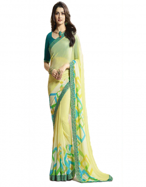yellow georgette [ master copy ] fabric printed work casual 