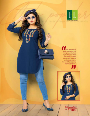 navy blue rayon fabric embroidery work casual 
