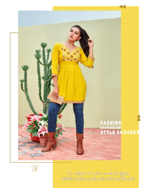 yellow rayon | length - 32-34 approx fabric embroidery work casual 