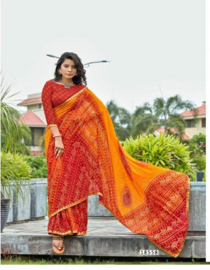red reniyal chunari print with fancy banarasi border ( full saree lace ) + fancy printed blouse fabric printed work casual 