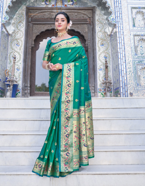 rama green silk  fabric jacquard + weaving work casual 