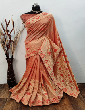 orange silk  fabric jacquard + weaving work casual 