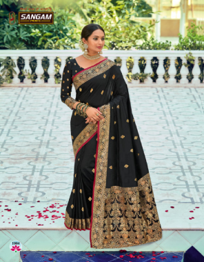 black banarasi silk fabric jacquard + weaving work festive 