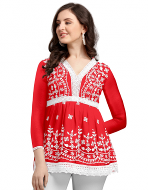 red top - heavy georgette  fabric embroidery work casual 