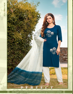 rama blue top - 14kg rayon kurti with heavy handwork | pant - 14kg rayon | dupatta - pure naznin fabric hand work work casual 
