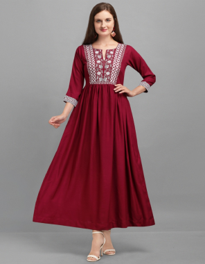 maroon 14 kg rayon slub cotton with  classic cotton fabric embroidery work running 