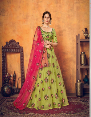 green lehenga - net - length 42 inch | choli - net - length 1 m | dupatta - net - length - 2.30 m | size - semi - stitched - up to 42 bust and waist  fabric thread and sequance embroidered work casual 