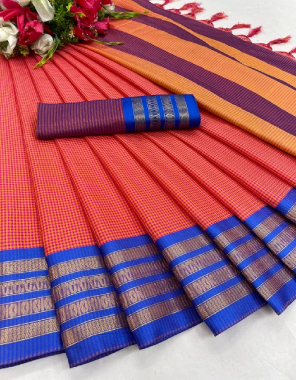 red cotton silk  fabric weaving work casual 