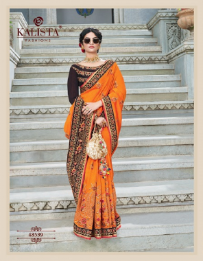 orange vichitra silk  fabric embroidery work casual 