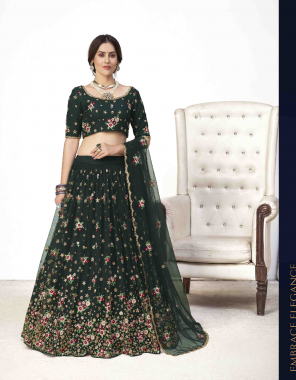 green lehenga - net - length - 42 inch | choli - net - length - 1 m | dupatta - net - length - 2.30 m| size - semi - stitched - upto 42 bust and waist  fabric thread with sequance embroidered  work casual  
