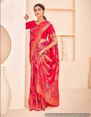 pink banarasi silk fabric jacquard + weving work casual  