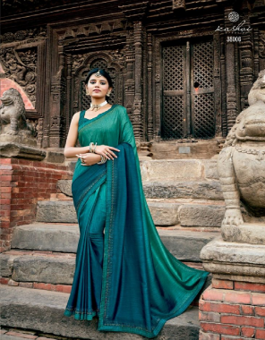 green dola silk with swarovski border and fancy blouse  fabric swaroski  work casual 