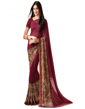 maroon saree - georgette | blouse - banglori silk | saree length - 5.50 m | blouse - 0.80m [ master copy ] fabric printed work ethnic 