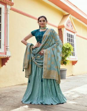 sky blue blouse - heavy silk with inner & heavy sequance embroidery work | lehenga - pleated pure dola silk with inner | dupatta - pure banarasi dola zakard fabric heavy sequance embroidery work casual 