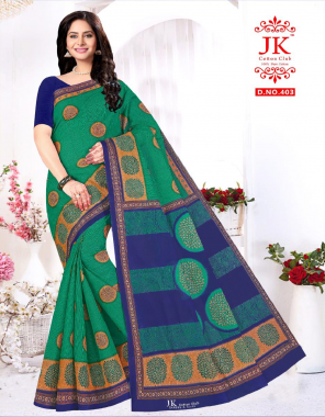 green pure cotton saree 5.50 m | blouse - 0.80m color  fabric printed work casual 