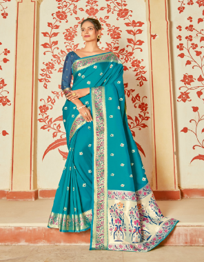 sky blue paithani silk fabric jacquard + weaving work casual 