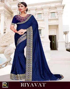 royal blue vichitra silk fabric embroidery work casual 