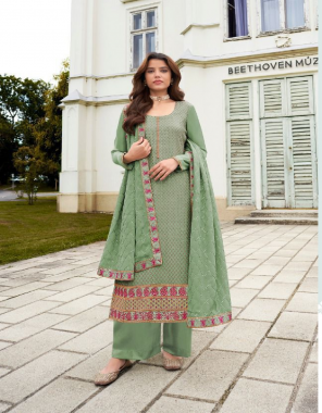 light green top - real chinon | inner - dull santoon | bottom - dull santoon | dupatta - real chinon fabric embroidery work casual 