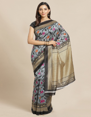 grey bhagalpuri silk fabric printed work casual 