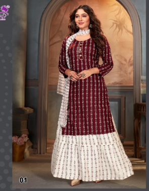 wine top - straight cut with embroidery | skirt - also with block print with heavy nazmin dupatta  fabric printed work casual 