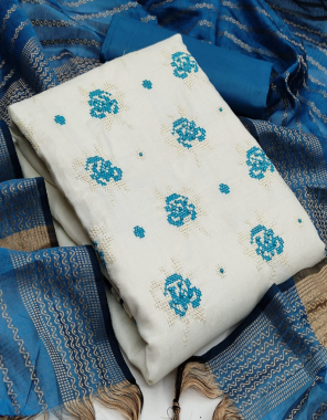 blue top - slub cotton ( 2 m) | bottom - cotton ( 2 m) | dupatta - banarasi ( 2.25m)  fabric embroidery + stone work work casual 