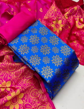 blue top - banarasi silk ( 2 m) 50 panna | bottom - heavy silk ( 2 m) 56 panna | dupatta - jacquard weaving ( 2.30m) 24 panna fabric jacquard work ethnic 