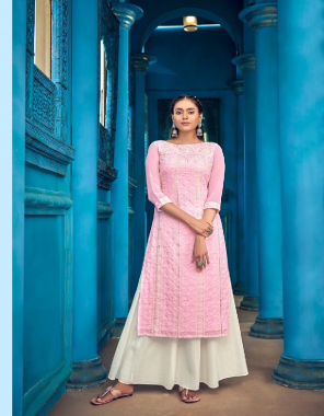 pink kurti - pure georgette lucknowi kurti with inner | inner- heavy crape | bottom - flex cotton skirt fabric lucknowi work work casual 