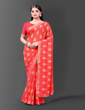 pink saree - georgette | saree length - 5.5 m | blouse length - 0.80 m [ master copy ] fabric printed work casual 