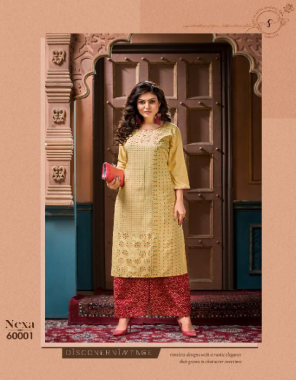 yellow rayon 14 kg top with embroidery work with stitching pattern with rayon screen printed plazzo | top length - 45 minimum | plazo length - 40 minimum fabric embroidery work casual 