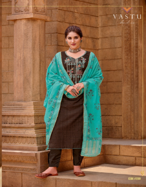 brown top - satin cotton print with exclusive work ( 2.50 m) | bottom - soft cotton dyed ( 2.75 m) | dupatta - exclusive print cotton dupatta with foil print and four side piping lace ( 2.50m) fabric exclusive work work casual 