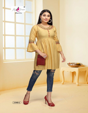 yellow heavy rayon length - 32  fabric embroidery work casual 