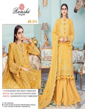 yellow top - georgette / net with heavy embroidery | bottom - dull santoon | dupatta - nazmeen / net embroidery work [ pakistani copy ] fabric heavy embroidery work ethnic 