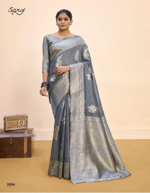 grey linen cotton silk with weaving butta and pallu | blouse - silk with border fabric weaving butta  work casual 