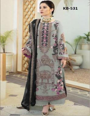 grey top - heavy fox georgette with embroidery with sequance + stone | bottom - santoon | inner - santoon | dupatta - heavy nazneen with embroidery work with sequance work [ master copy ] fabric embroidery + sequance work ethnic 