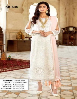 baby pink top - heavy fox georgette with embroidery work with sequance work | bottom - santoon | inner  - santoon | dupatta - heavy nazneen with embroidery sequance work [ master copy ] fabric embroidery work casual 