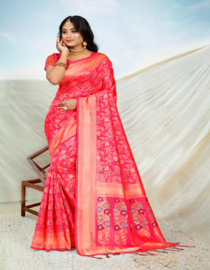 pink art silk  fabric jacquard + weaving work casual 